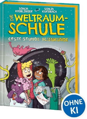 Buchcover und Innenansicht für das Buch: Die Weltraumschule (Band 1) - Erste Stunde: Alienkunde