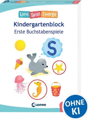 Buchcover und Innenansicht für das Buch: Die neuen LernSpielZwerge - Erste Buchstabenspiele