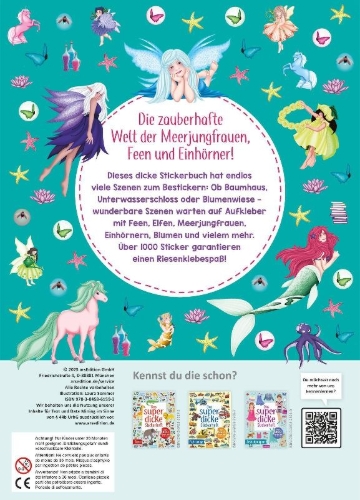 Buchcover und Innenansicht für das Buch: Das superdicke Stickerheft - Zauberhafte Welten