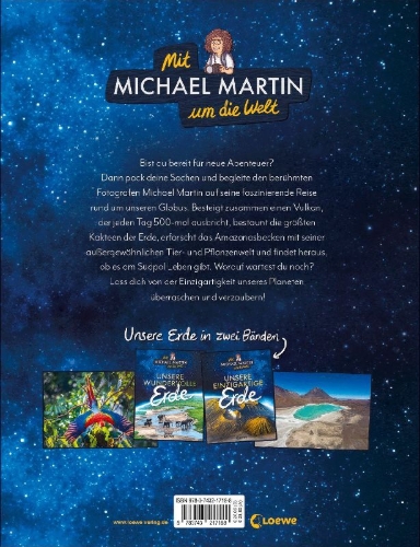 Buchcover und Innenansicht für das Buch: Mit Michael Martin um die Welt - Unsere einzigartige Erde