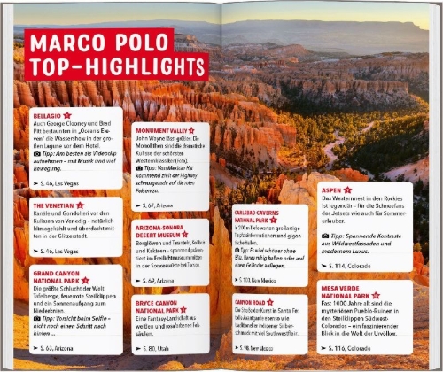 Buchcover und Innenansicht für das Buch: MARCO POLO Reiseführer USA Südwest, Las Vegas, Colorado, New Mexico, Arizona, Utah