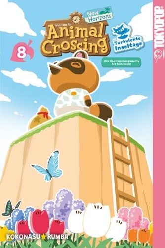 Buchcover und Innenansicht für das Buch: Animal Crossing: New Horizons - Turbulente Inseltage 08