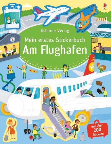 Buchcover und Innenansicht für das Buch: Mein erstes Stickerbuch: Am Flughafen