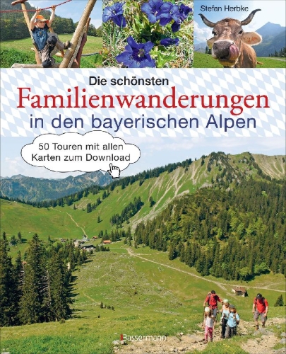 Buchcover und Innenansicht für das Buch: Die schönsten Familienwanderungen in den bayerischen Alpen