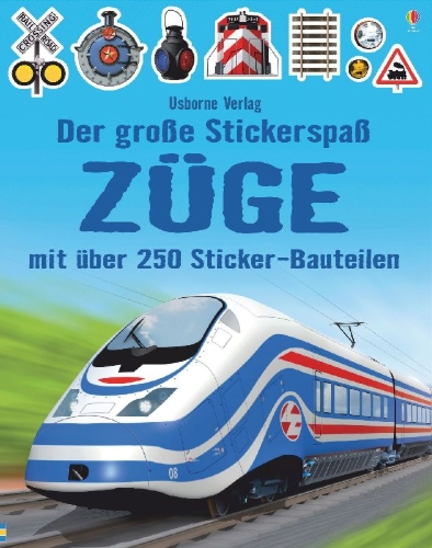 Buchcover und Innenansicht für das Buch: Der große Stickerspaß: Züge