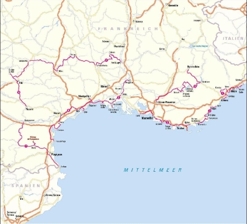 Buchcover und Innenansicht für das Buch: Südfrankreich mit dem Wohnmobil Die schönsten Routen zwischen Cotê d'Azur und den Pyrenäen  Button: inkl. Provence