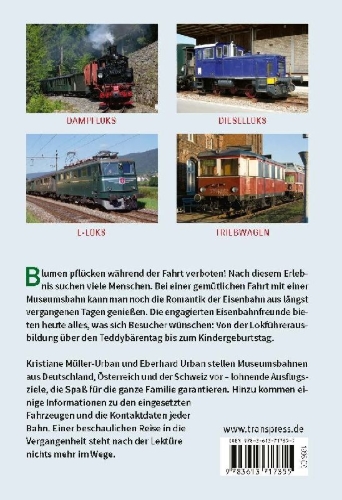 Buchcover und Innenansicht für das Buch: Unterwegs mit Museumsbahnen