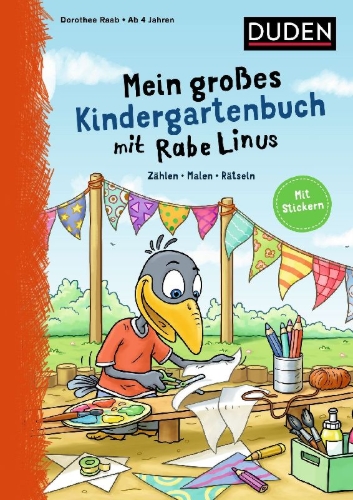Buchcover und Innenansicht für das Buch: Mein großes Kindergartenbuch mit Rabe Linus