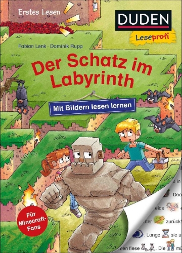 Buchcover und Innenansicht für das Buch: Duden Leseprofi - Mit Bildern lesen lernen: Der Schatz im Labyrinth