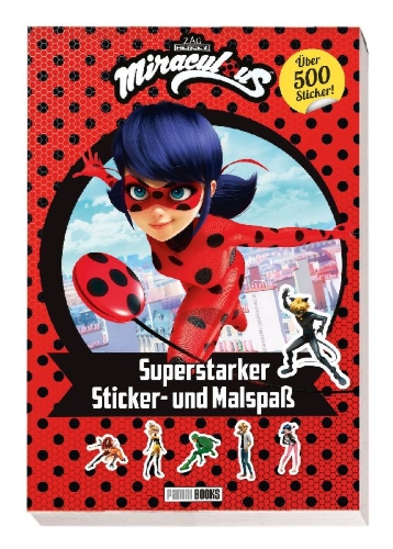 Buchcover und Innenansicht für das Buch: Miraculous: Superstarker Sticker- und Malspaß