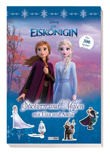 Buchcover und Innenansicht für das Buch: Disney Die Eiskönigin: Stickern und Malen mit Elsa und Anna
