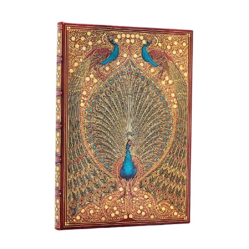 Buchcover und Innenansicht für das Buch: Hafiz's Peacocks (Sangorski & Sutcliffe) Midi Lined Hardcover Journal (Elastic Band Closure)