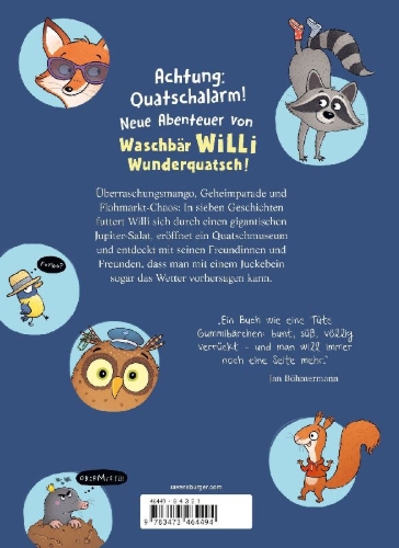 Buchcover und Innenansicht für das Buch: Waschbär Willi Wunderquatsch - Der Salat aus dem Weltall und noch verrücktere Abenteuer