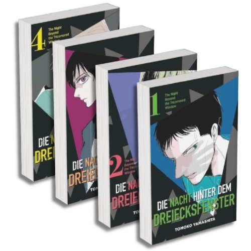 Buchcover und Innenansicht für das Buch: Die Nacht hinter dem Dreiecksfenster - The Night Beyond the Tricornered Window: Manga Pack 1