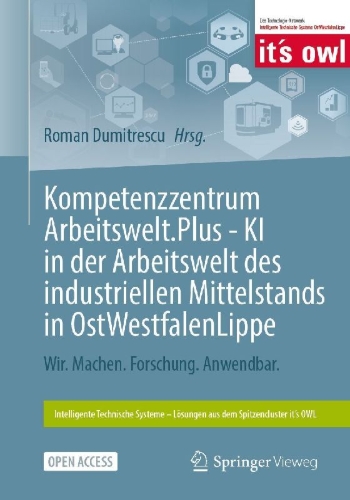 Buchcover und Innenansicht für das Buch: Kompetenzzentrum Arbeitswelt.Plus - KI in der Arbeitswelt des industriellen Mittelstands in OstWestfalenLippe