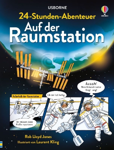 Buchcover und Innenansicht für das Buch: 24-Stunden-Abenteuer: Auf der Raumstation