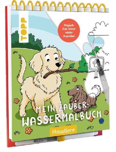 Buchcover und Innenansicht für das Buch: Mein Zauber-Wassermalbuch Haustiere