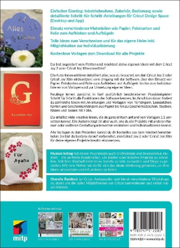 Buchcover und Innenansicht für das Buch: Plotten mit dem Cricut Joy 2 & Cricut Joy Xtra  für Einsteiger und Fortgeschrittene