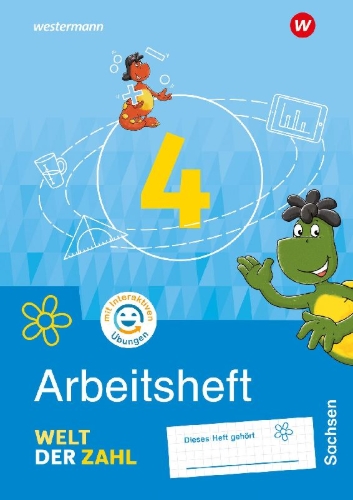 Buchcover und Innenansicht für das Buch: Welt der Zahl 4. Arbeitsheft mit interaktiven Übungen. Für Sachsen
