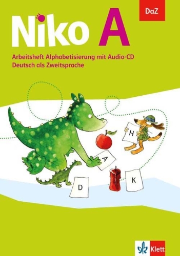 Buchcover und Innenansicht für das Buch: Niko A. DaZ - Deutsch als Zweitsprache. Arbeitsheft Alphabetisierung mit Audio-CD