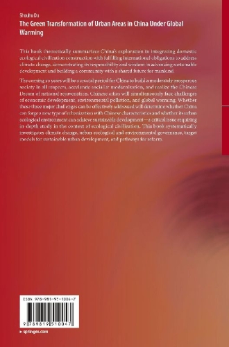 Buchcover und Innenansicht für das Buch: The Green Transformation of Urban Areas in China Under Global Warming