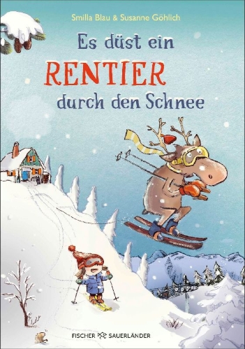 Buchcover und Innenansicht für das Buch: Es düst ein Rentier durch den Schnee