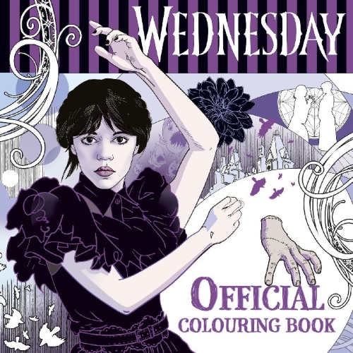 Buchcover und Innenansicht für das Buch: Wednesday: Official Colouring Book