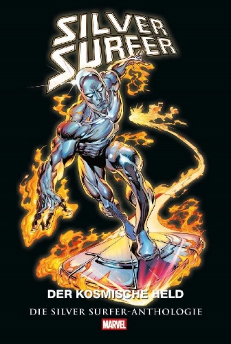 Buchcover und Innenansicht für das Buch: Fantastic Four (1961) #55, #112-#123, Silver Surfer (1968) #1, #14; Epic Illustrated (1980) #1; Silver Surfer (1982) #1; Silver Surfer (1987) #123; Stan Lee meets Silver Surfer (2006) #1 (I); Daredevil (2011) #30; Silver Surfer (2016) #6; Silver Surfer Annual (2018) #1; Marvel Age (2023) #1000 (VI)