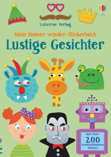 Buchcover und Innenansicht für das Buch: Mein Immer-wieder-Stickerbuch: Lustige Gesichter