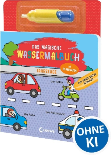 Buchcover und Innenansicht für das Buch: Das magische Wassermalbuch - Fahrzeuge