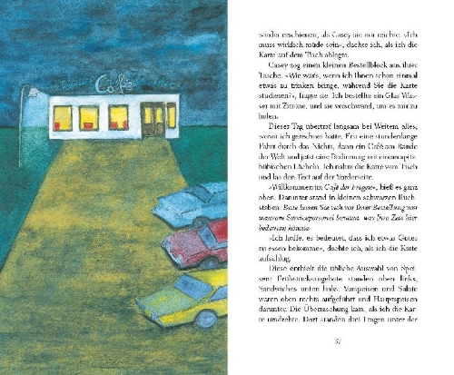 Buchcover und Innenansicht für das Buch: The Why Are You Here Cafe