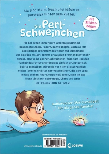 Buchcover und Innenansicht für das Buch: Die Perlschweinchen - Ein glitzerndes Geheimnis