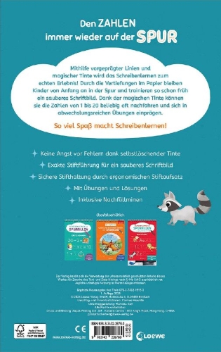 Buchcover und Innenansicht für das Buch: Schreiben lernen mit Spurrillen und Zauberstift - Zahlen