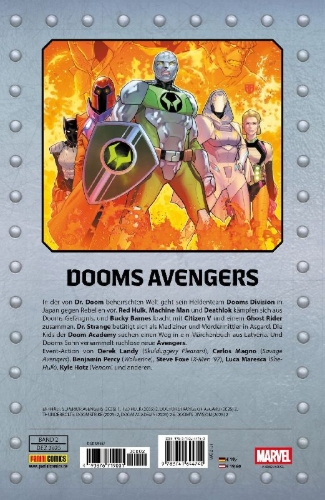 Buchcover und Innenansicht für das Buch: Superior Avengers (2025) #1; Red Hulk (2025) #2; Doctor Strange of Asgard (2025) #2; Thunderbolts: Doomstrike (2025) #2; Doom Academy (2025) #2; Doom's Division (2025) #2