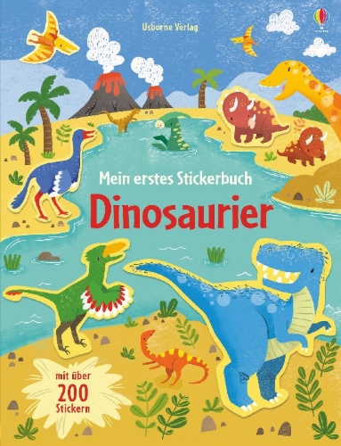 Buchcover und Innenansicht für das Buch: Mein erstes Stickerbuch: Dinosaurier