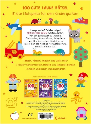 Buchcover und Innenansicht für das Buch: 100 jeux - Je m'amuse et je trace (OT)