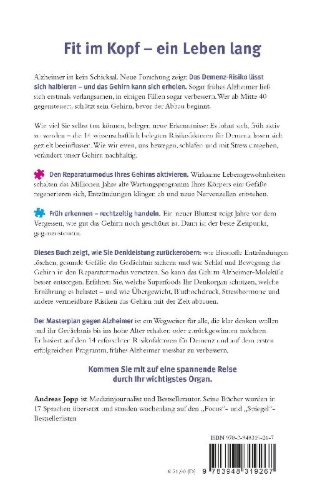 Buchcover und Innenansicht für das Buch: Masterplan gegen Alzheimer. Fit im Kopf - ein Leben lang. Wie Sie frühzeitig Ihr Demenz-Risiko halbieren, Ihr Gehirn regenerieren und geistig fit bleiben. Spiegel-Bestsellerautor