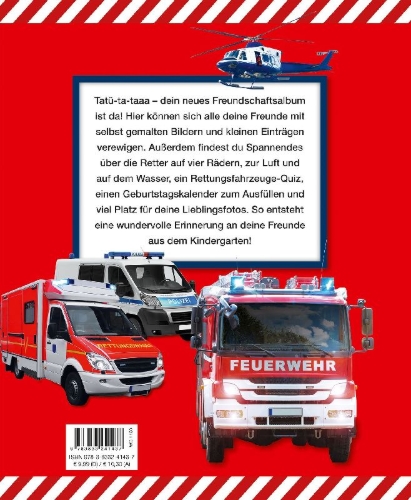 Buchcover und Innenansicht für das Buch: Rettungsfahrzeuge: Meine Kindergartenfreunde