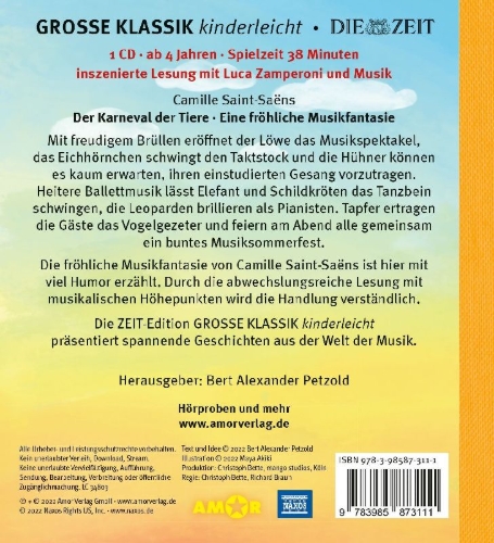 Buchcover und Innenansicht für das Buch: Der Karneval der Tiere. Eine fröhliche Musikfantasie.