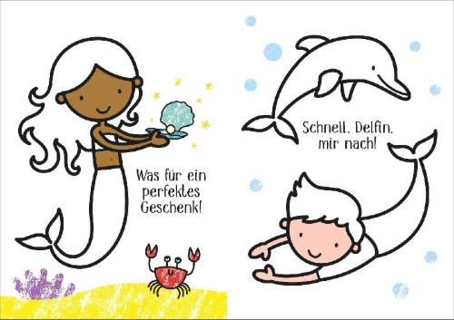 Buchcover und Innenansicht für das Buch: Kleine Kreativ-Werkstatt - Ganz einfach ausmalen: Meerjungfrauen