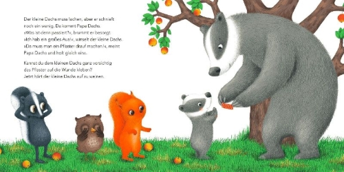 Buchcover und Innenansicht für das Buch: "Ich hab ein großes Aua", sagt der kleine Dachs (Trost-Buch)