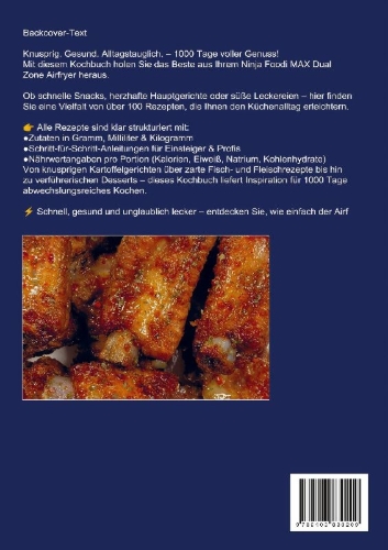 Buchcover und Innenansicht für das Buch: Das große Ninja Foodi MAX Airfryer Kochbuch