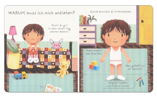 Buchcover und Innenansicht für das Buch: Warum muss ich mich anziehen?
