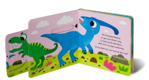 Buchcover und Innenansicht für das Buch: Mein Schieb & Guck-mal-Buch: Wo sind die Dinos?