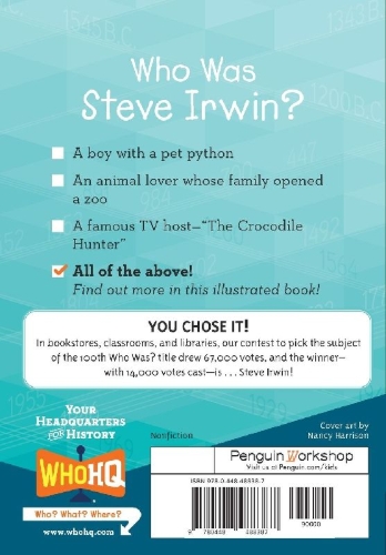 Buchcover und Innenansicht für das Buch: Who Was Steve Irwin?