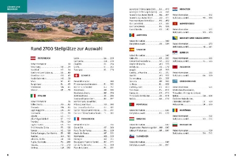 Buchcover und Innenansicht für das Buch: ADAC Stellplatzführer 2025 Deutschland und Europa