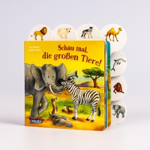 Buchcover und Innenansicht für das Buch: Schau mal, die großen Tiere!