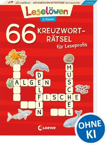 Buchcover und Innenansicht für das Buch: 66 Kreuzworträtsel für Leseprofis - 2. Klasse (Rot)