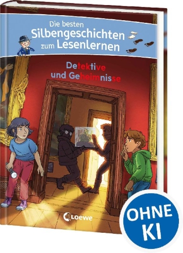 Buchcover und Innenansicht für das Buch: Die besten Silbengeschichten zum Lesenlernen - Detektive und Geheimnisse