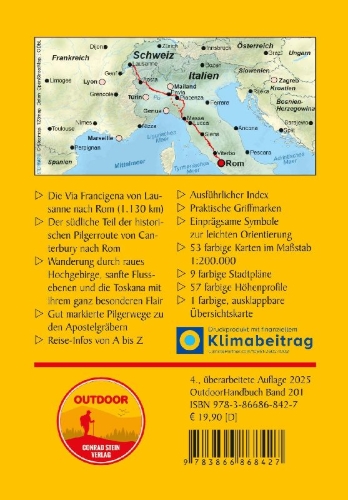 Buchcover und Innenansicht für das Buch: Via Francigena von Lausanne nach Rom